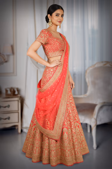 A Bright Coral-Pink Base With Rich Golden Embroidery — view 3 of 4