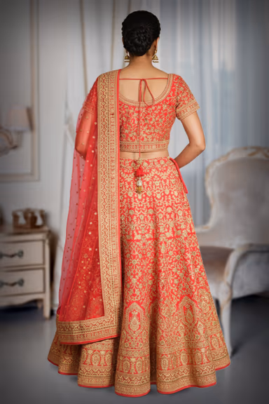 A Bright Coral-Pink Base With Rich Golden Embroidery — view 4 of 4