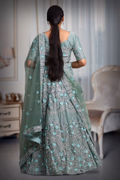 Cadet blue sequins & beads work lehenga — view 5 of 5
