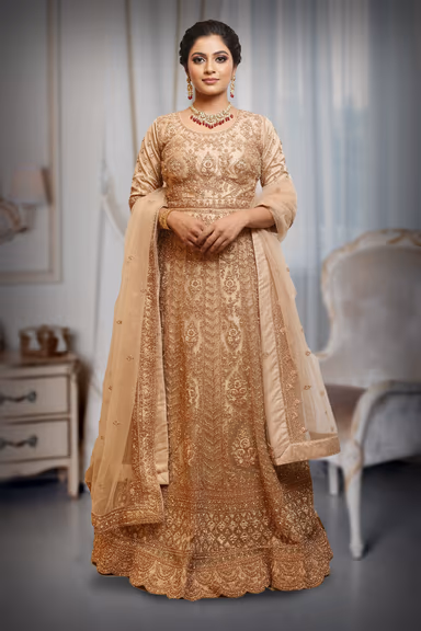 Champagne Gold Lehenga Choli with Heavily Embellished Zari and Beadwork — view 2 of 2