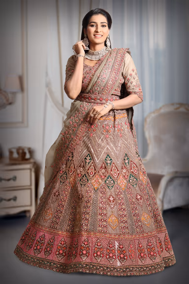 Chikku colour multicolour  heavy embroidery and sequins work lehenga — view 2 of 5