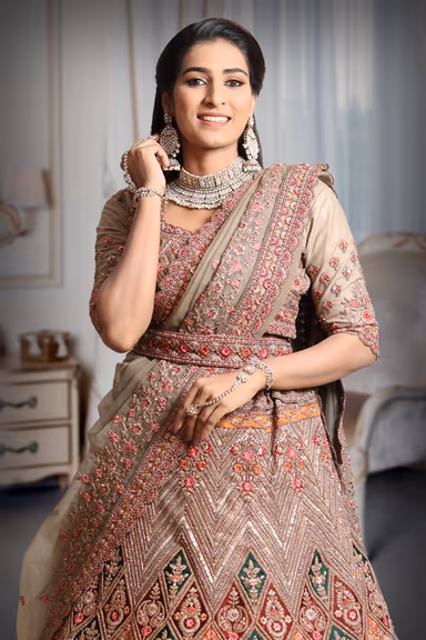 Chikku colour multicolour  heavy embroidery and sequins work lehenga — view 1 of 5
