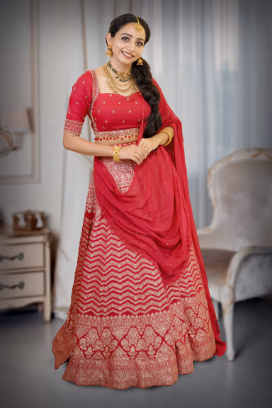Dark Majentha Pre Wedding Lehenga With Microprint Detailed Skirt, Handworked Top And Same Color Dupatta — view 2 of 3