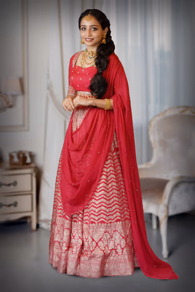 Dark Majentha Pre Wedding Lehenga With Microprint Detailed Skirt, Handworked Top And Same Color Dupatta — view 3 of 3