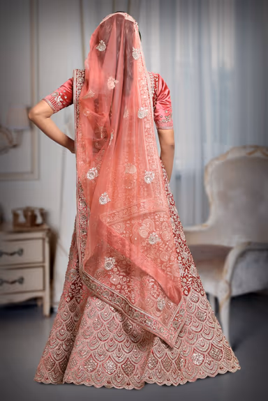 Dark Peach thread work lehenga — view 5 of 5