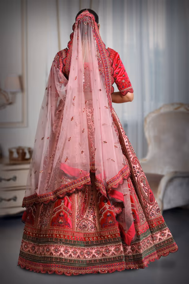 Dark pink &  light pink heavy embroidery velvet lehenga — view 5 of 5
