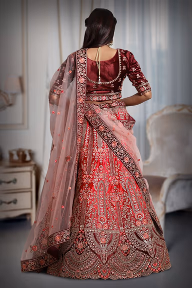 Dark pink & Maroon combination heavy embroidery lehenga — view 5 of 5