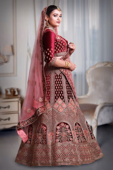 Dark purple jarkan & heavy thread work lehenga — view 4 of 5