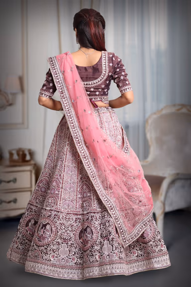 Dark Purple & pink combination silver thread  mirror work lehenga — view 5 of 5