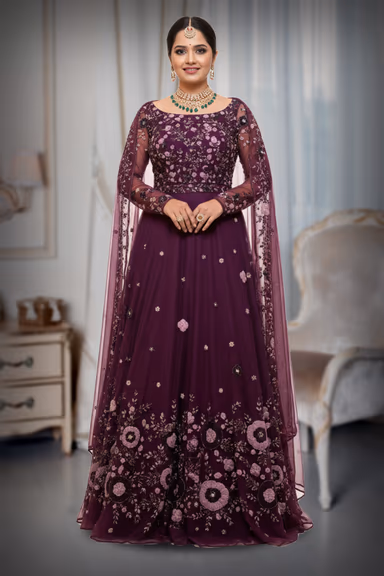 Dark purple elegant lehenga with zari and embroidery work details — view 2 of 2