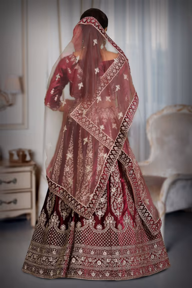Dark wine silver thread work lehenga — view 6 of 7