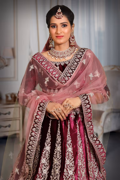 Dark wine silver thread work lehenga — view 3 of 7