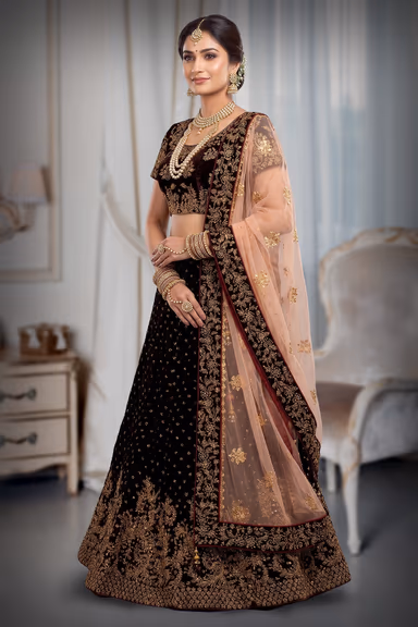 Deep Maroon Heavy Bridal Lehenga, With Blush Pink Dupatta — view 3 of 3