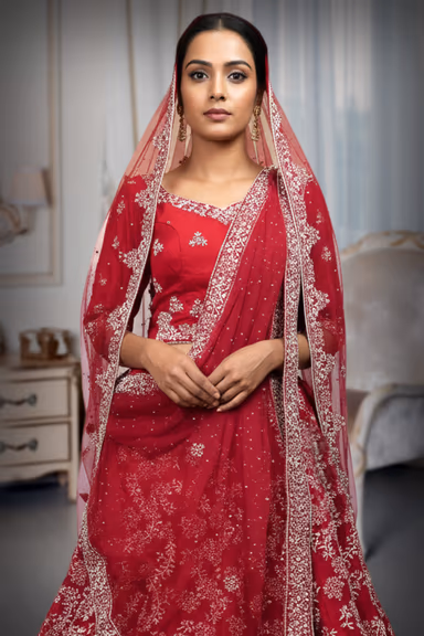 Deep Maroon Lehenga with Ivory Thread and Zardozi Embroidery — view 1 of 3