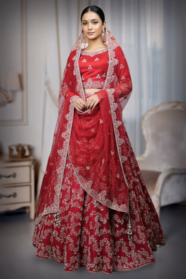 Deep Maroon Lehenga with Ivory Thread and Zardozi Embroidery — view 2 of 3