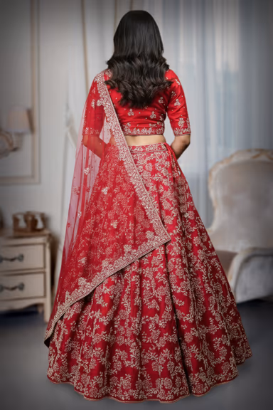 Deep Maroon Lehenga with Ivory Thread and Zardozi Embroidery — view 3 of 3