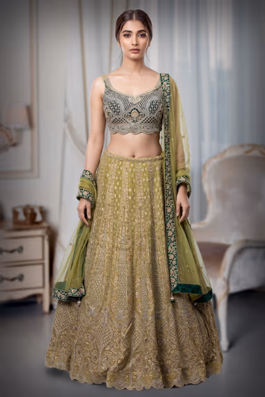 Delightful Haldi Lehenga With A Mix Of Lime Yellow And Green Heavy worked Lehenga — view 2 of 4