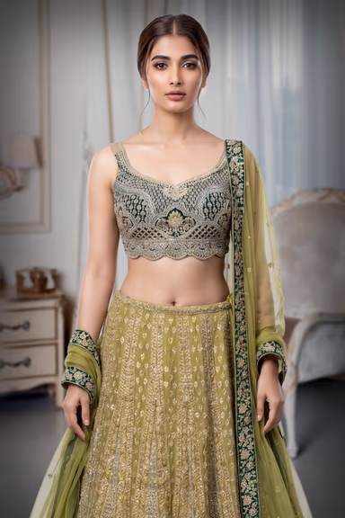Delightful Haldi Lehenga With A Mix Of Lime Yellow And Green Heavy worked Lehenga — view 1 of 4