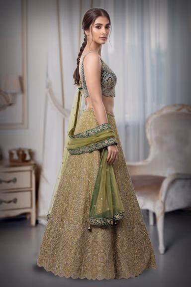 Delightful Haldi Lehenga With A Mix Of Lime Yellow And Green Heavy worked Lehenga — view 3 of 4