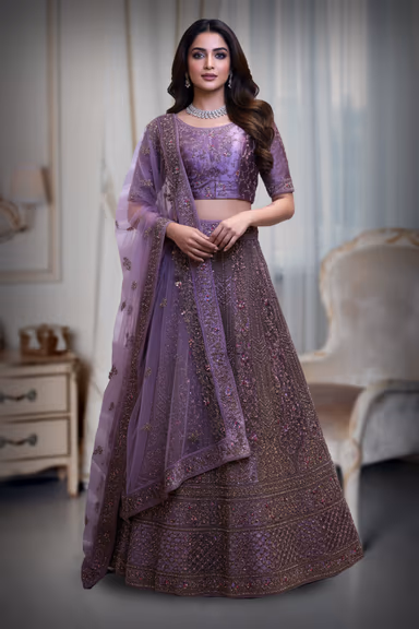 Dusty Mauve Heavily Embellished Bridal Lehenga — view 2 of 2
