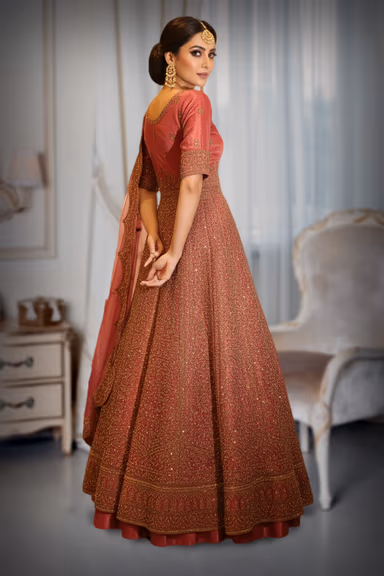 Elaborate Sequined and Embroidered Arabic lehenga with Layered Front Slit — view 5 of 5
