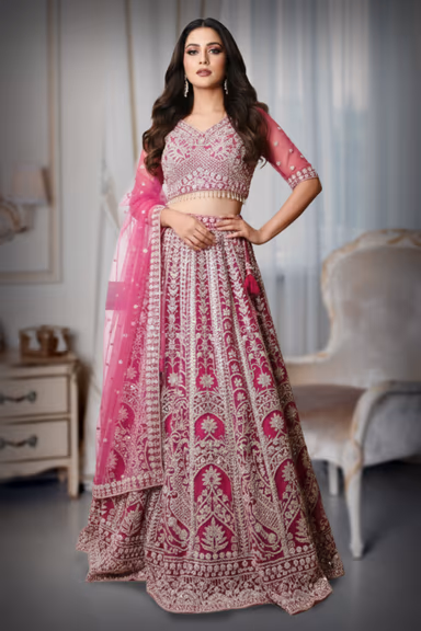 Elevate Your Wedding Look With This Dark Pink Ensemble And Heavy Embellishments — view 2 of 3