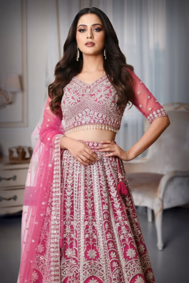 Elevate Your Wedding Look With This Dark Pink Ensemble And Heavy Embellishments — view 1 of 3