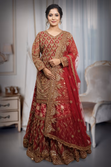 Heavy Embroidered Elegant Gharara Lehenga set with duppatta — view 2 of 7