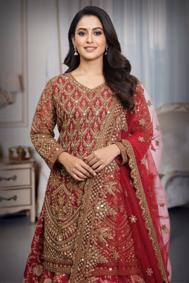 Heavy Embroidered Elegant Gharara Lehenga set with duppatta — view 1 of 7