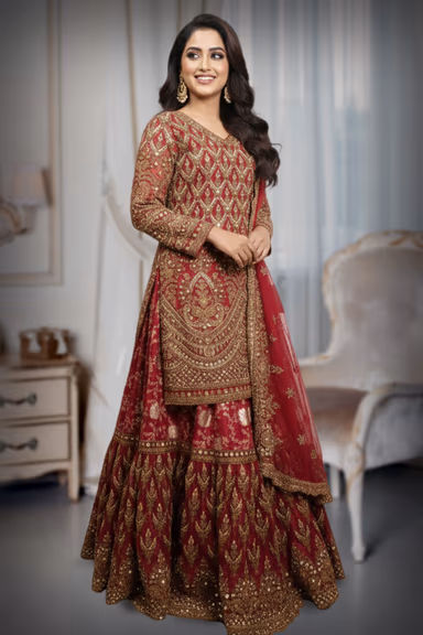 Heavy Embroidered Elegant Gharara Lehenga set with duppatta — view 3 of 7