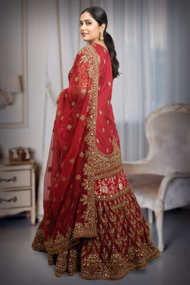 Heavy Embroidered Elegant Gharara Lehenga set with duppatta — view 4 of 7