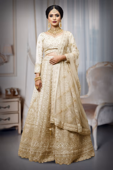Exquisite White Lehenga Choli Showcases Detailed Handcrafted Stone Work Designs — view 2 of 3