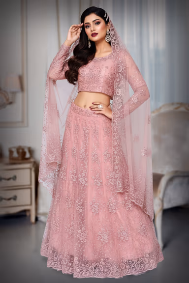 Floral embrodered lehenga with shiny — view 2 of 4