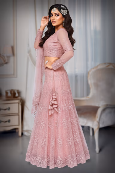 Floral embrodered lehenga with shiny — view 3 of 4