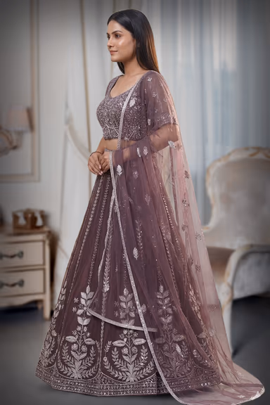 Golden Handworked Brown Wedding Lehenga With Same Colour Dupatta — view 3 of 4