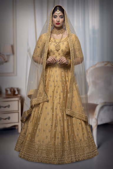 Golden Jarkan Stone Silk Lehenga — view 2 of 6