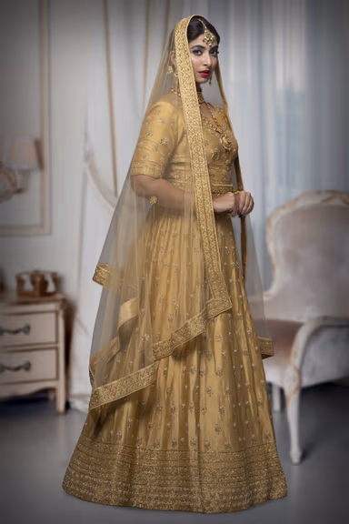 Golden Jarkan Stone Silk Lehenga — view 6 of 6