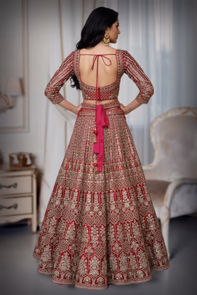 Heavy golden ruby pink lehenga — view 3 of 3