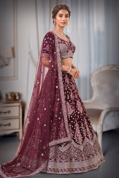 Graceful Purple Lehenga Choli Set Detailed With Delicate Floral Embroidery And Shimmering Accents — view 3 of 3