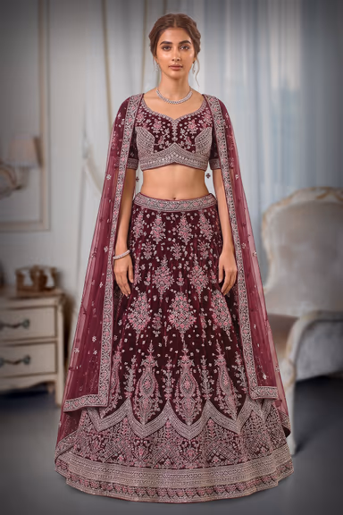 Graceful Purple Lehenga Choli Set Detailed With Delicate Floral Embroidery And Shimmering Accents — view 2 of 3