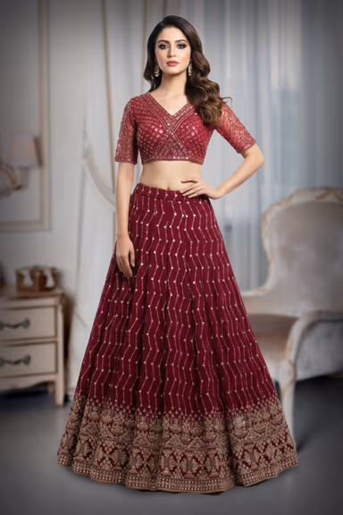 Graceful Rani Pink Lehenga Choli Set Detailed With Delicate Floral Embroidery And Shimmering Accents — view 2 of 2