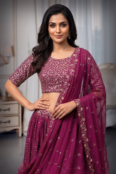 Grape Colour Minimal Lehenga With Heavy Sequin Work Embellishment — view 1 of 2