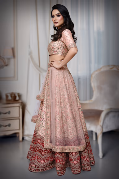Hand made Zardosi work in the shade of peach — view 3 of 4
