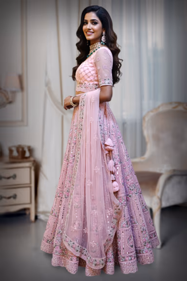Heavily Embellished Net Lehenga Skirt with Dense Mirror and Thread Work — view 2 of 2