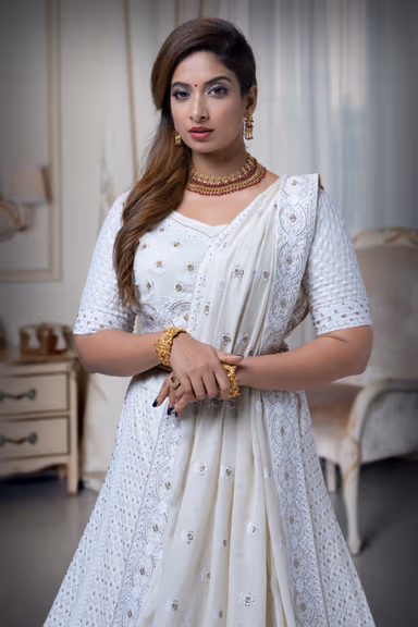 Ivory Chikankari Work Lehenga — view 1 of 6