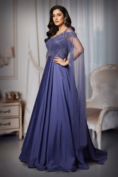 Lavender Gown with Sequin and Bead Embellishment — view 3 of 4