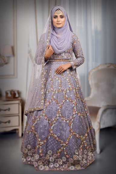 Lavender Lehenga Showcases Exquisite Floral Embroidery, A Captivating Blend Of Traditional Craftsmanship And… — view 2 of 4