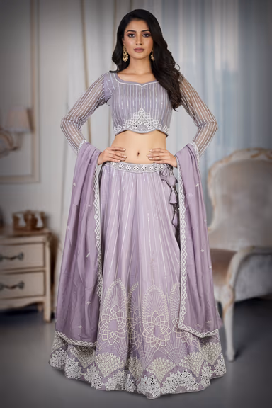 Lavender Silk Lehenga With Cut Dana Embroidery — view 2 of 3