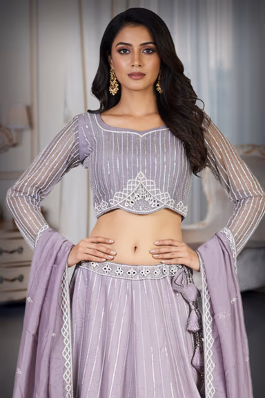 Lavender Silk Lehenga With Cut Dana Embroidery — view 1 of 3