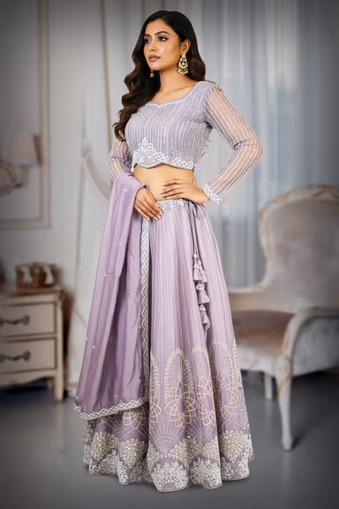 Lavender Silk Lehenga With Cut Dana Embroidery — view 3 of 3